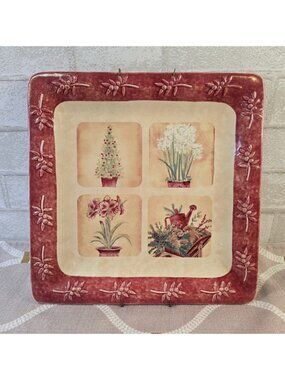 Sonoma Stoneware Winter Fields Garden Flower Berry 12" Square Serving Platter